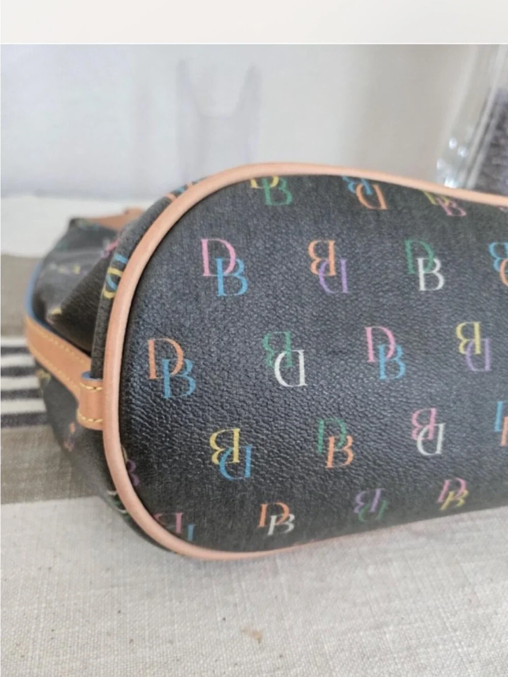 Black Multicolor Monogram Hobo Bag with Tan Trim